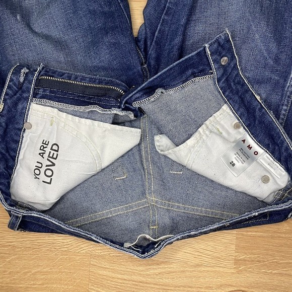 AMO Jeans Size 28 High Rise Stix Crop Rambler Made In USA Distressed Medium Blue - Picture 7 of 8
